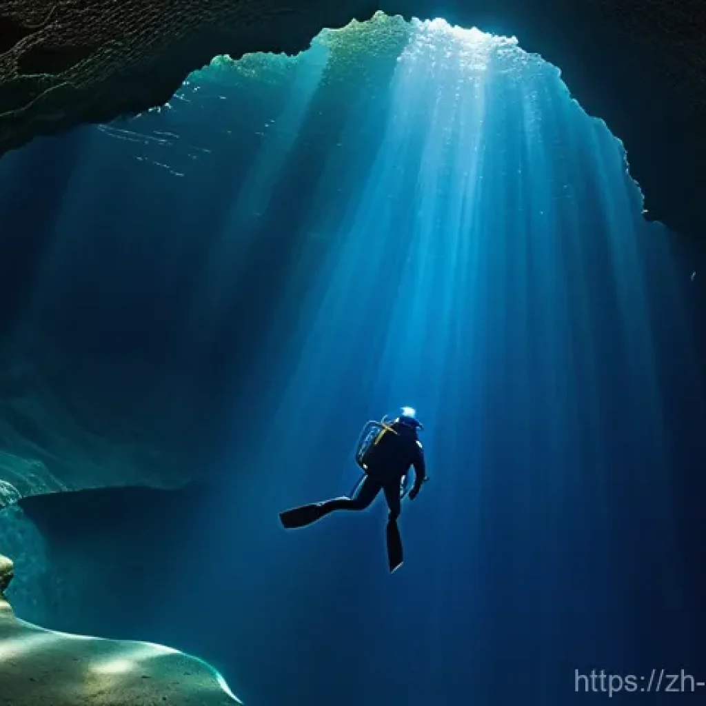 솔로몬 제도 블루 홀 - **Prompt 1: "A lone diver, fully equipped with a wetsuit and diving gear, gracefully descends into t...