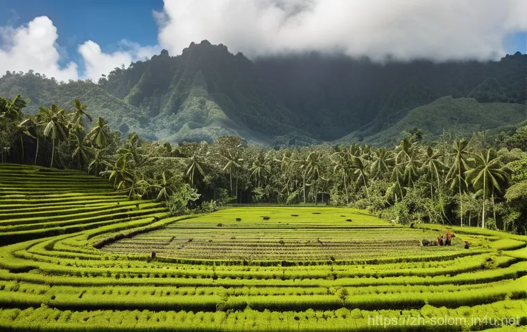 솔로몬 제도 주요 산업 - **Solomon Islands Agricultural Bounty:** A panoramic view of a lush, fertile valley in the Solomon I...