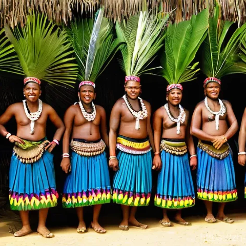 솔로몬 제도 주요 민족 - **Prompt 1: A Vibrant Melanesian Traditional Dance**
"A group of Melanesian men and women, dress...
