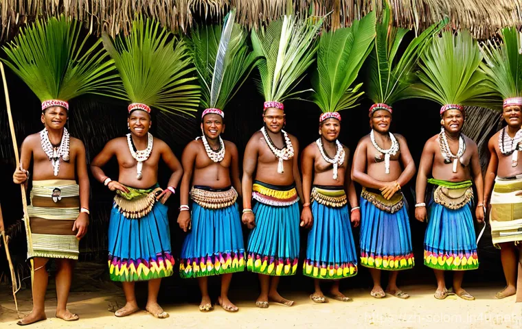 솔로몬 제도 주요 민족 - **Prompt 1: A Vibrant Melanesian Traditional Dance**
    "A group of Melanesian men and women, dress...
