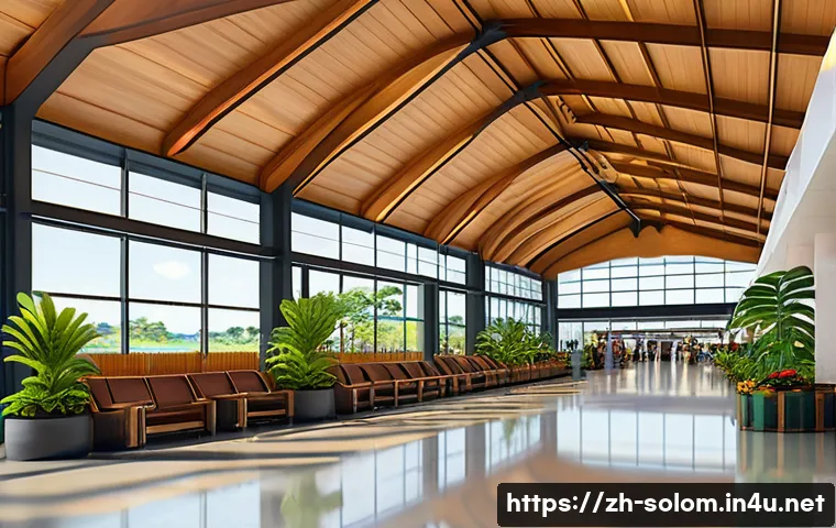 솔로몬 제도 국제공항 정보 - A modern, spacious airport terminal interior in Solomon Islands with bright natural lighting, multip...