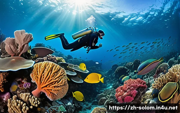 솔로몬 제도 스쿠버 다이빙 - A vibrant underwater coral reef scene in the Solomon Islands featuring diverse coral types including...