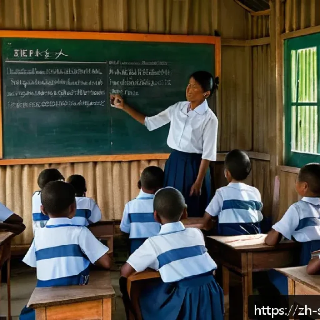 솔로몬 제도 초등 및 중등 교육 - A rural Solomon Islands classroom scene showing a small group of children wearing clean but simple s...