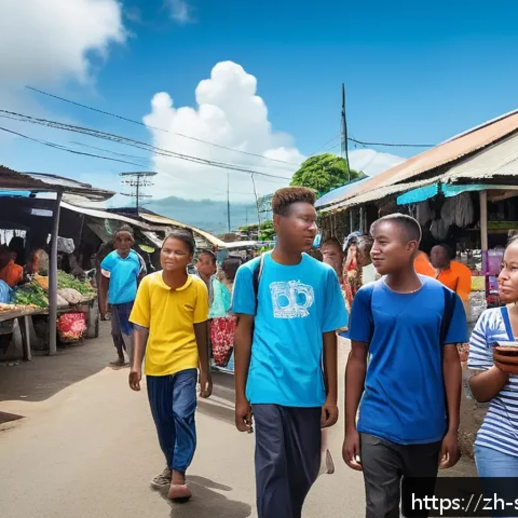 솔로몬 제도 반중 시위 - A vibrant street scene in Honiara, Solomon Islands, showcasing diverse young people wearing casual c...